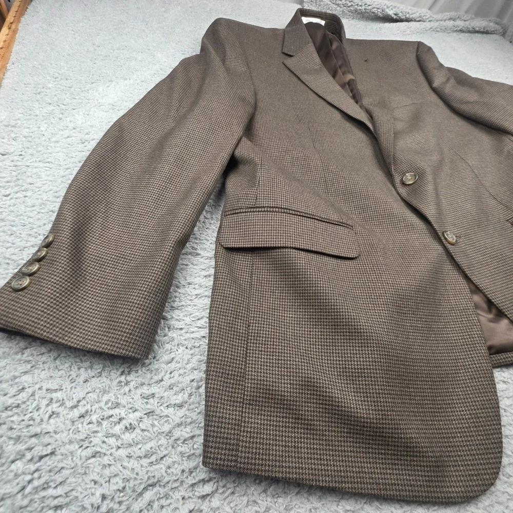 Chaps Sport Coat Men 44R Brown Micro Houndstooth Two Button Blazer Classic Fit